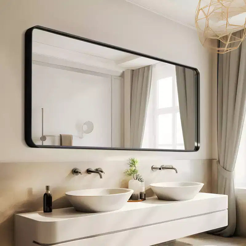 Miroir rectangulaire pleine longueur Dovelina à cadre métallique, miroir à poser, grand miroir