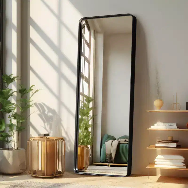 Miroir rectangulaire pleine longueur Dovelina à cadre métallique, miroir à poser, grand miroir