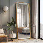 Miroir rectangulaire pleine longueur Dovelina à cadre métallique, miroir à poser, grand miroir