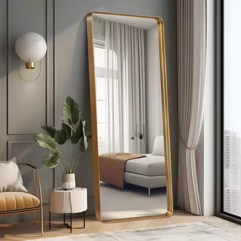 Miroir rectangulaire pleine longueur Dovelina à cadre métallique, miroir à poser, grand miroir