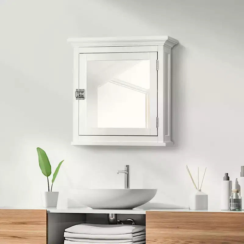Teamson Home Madison Armoire de toilette murale en bois amovible avec porte miroir, blanc