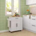 HOMCOM Îlot de cuisine avec prise de courant, Chariot de cuisine roulant avec tiroir de rangement, Support de micro-ondes portable avec portes, Porte-serviettes, Étagère à épices
