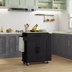HOMCOM Îlot de cuisine avec prise de courant, Chariot de cuisine roulant avec tiroir de rangement, Support de micro-ondes portable avec portes, Porte-serviettes, Étagère à épices