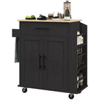 HOMCOM Îlot de cuisine avec prise de courant, Chariot de cuisine roulant avec tiroir de rangement, Support de micro-ondes portable avec portes, Porte-serviettes, Étagère à épices