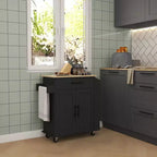 HOMCOM Îlot de cuisine avec prise de courant, Chariot de cuisine roulant avec tiroir de rangement, Support de micro-ondes portable avec portes, Porte-serviettes, Étagère à épices