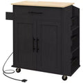 HOMCOM Kitchen Island with Power Outlet, Rolling Kitchen Cart with Storage Drawer, Portable Microwave Stand with Doors, Towel Rack, Spice Rack