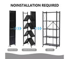 Étagère de rangement pliable à 5 niveaux avec roulettes Capacité de 340 kg Pas de montage Rehausseur en acier Noir