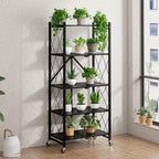 Étagère de rangement pliable à 5 niveaux avec roulettes Capacité de 340 kg Pas de montage Rehausseur en acier Noir