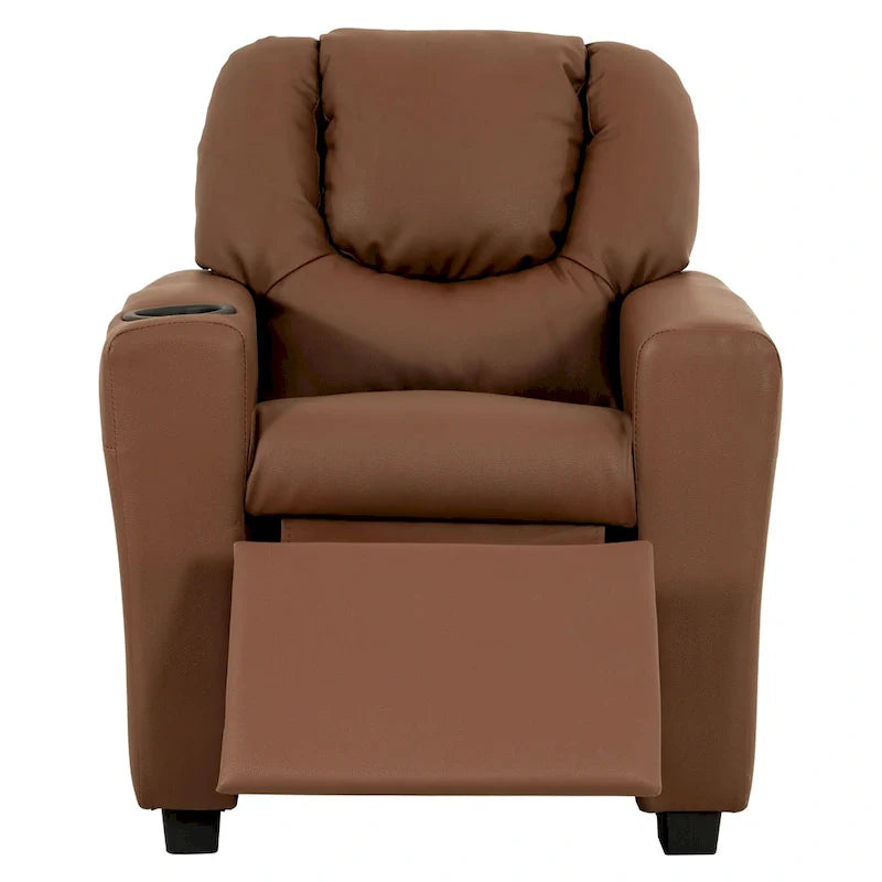 Fauteuil inclinable pour enfants en PVC avec fonction d'inclinaison par poussée, porte-gobelet et repose-pieds confortable
