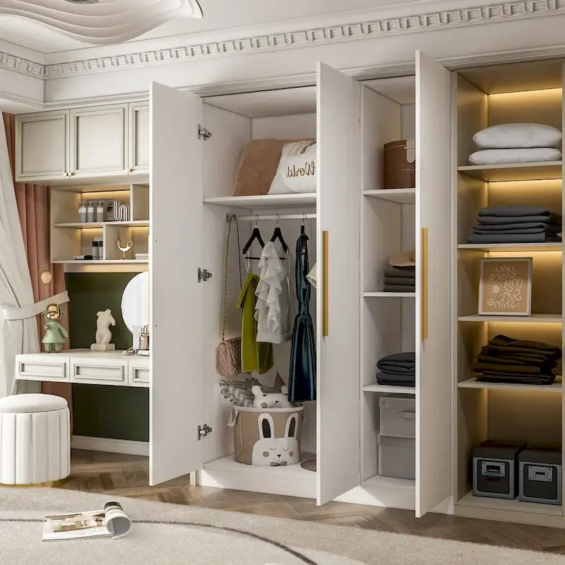 Armoire de rangement en bois avec 6 cubes de rangement et tringle à vêtements
