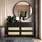 Commode à 6 tiroirs Ameriwood Home Wimberly, chêne noir avec rotin synthétique