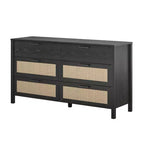 Commode à 6 tiroirs Ameriwood Home Wimberly, chêne noir avec rotin synthétique