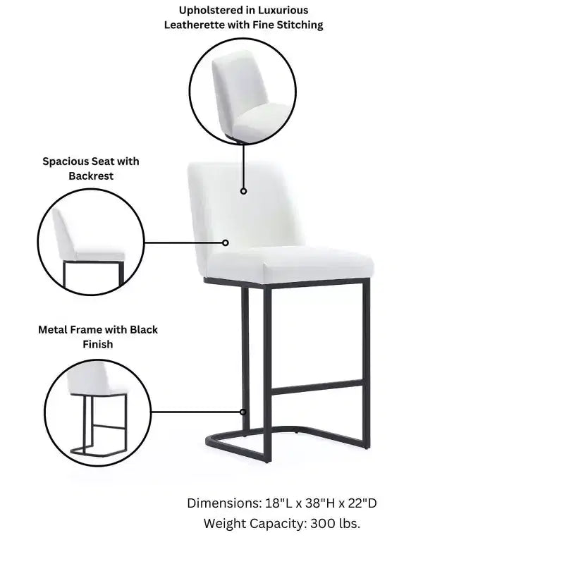 Tabouret de bar Serena en similicuir et métal, hauteur comptoir, par Manhattan Comfort