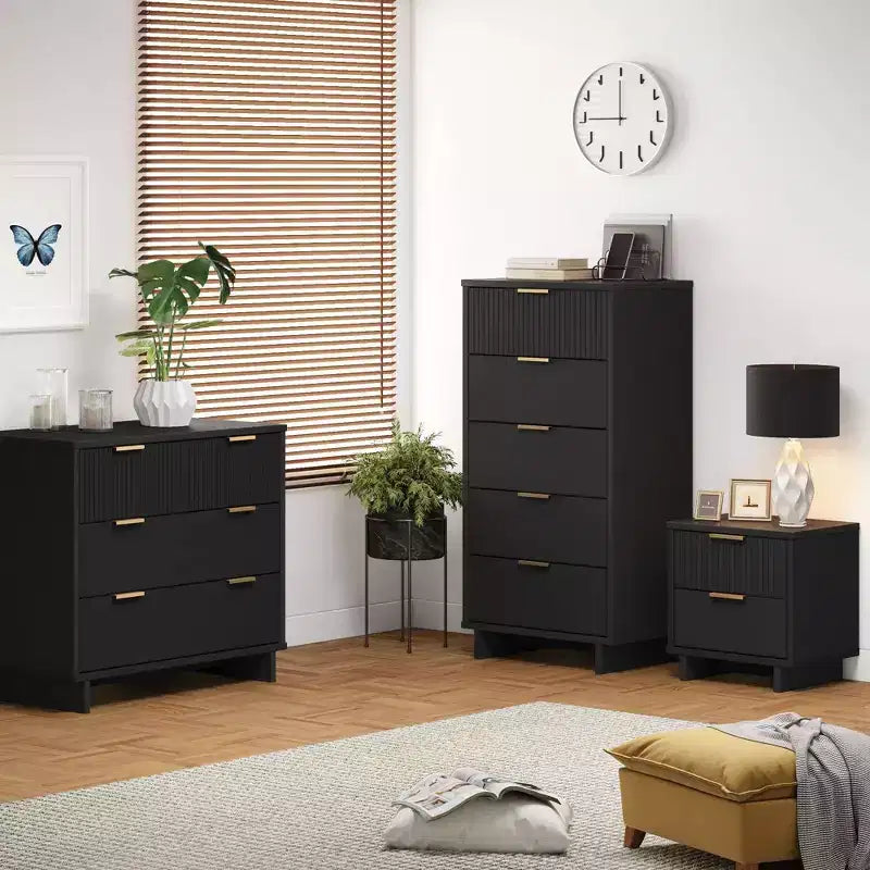 Ensemble de chambre à coucher 3 pièces Manhattan Comfort Granville : commode étroite, commode et table de chevet