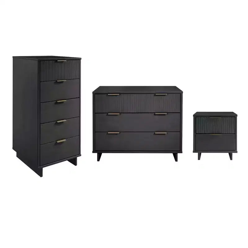 Ensemble de chambre à coucher 3 pièces Manhattan Comfort Granville : commode étroite, commode et table de chevet