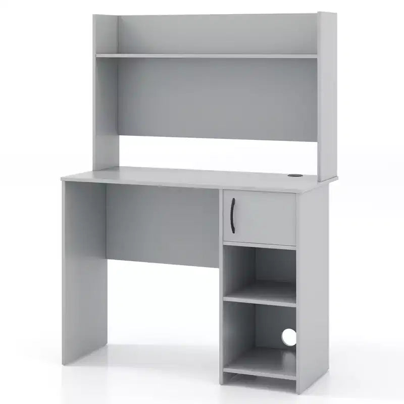 Bureau d'ordinateur Costway avec étagère, étagère réglable, bureau moderne avec support pour unité centrale et armoire à porte, 2 trous de gestion des câbles