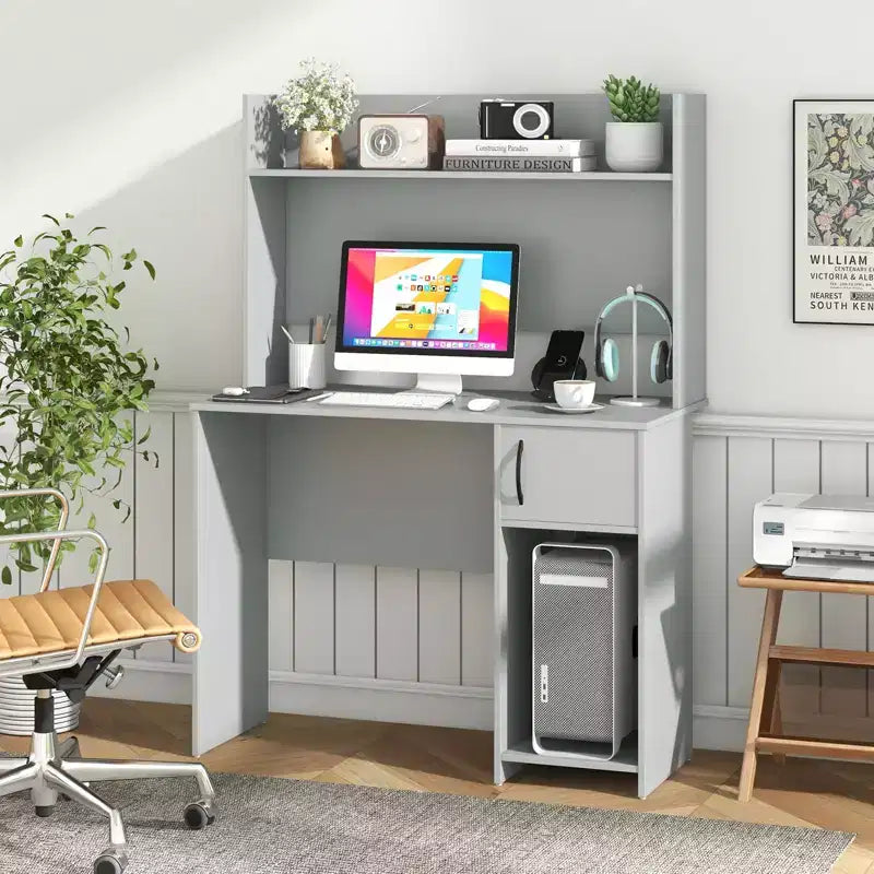 Bureau d'ordinateur Costway avec étagère, étagère réglable, bureau moderne avec support pour unité centrale et armoire à porte, 2 trous de gestion des câbles