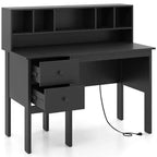 Bureau informatique Costway 48 avec prises de courant, port Type-C, étagère à 5 casiers et 2 tiroirs de rangement Noir/Blanc