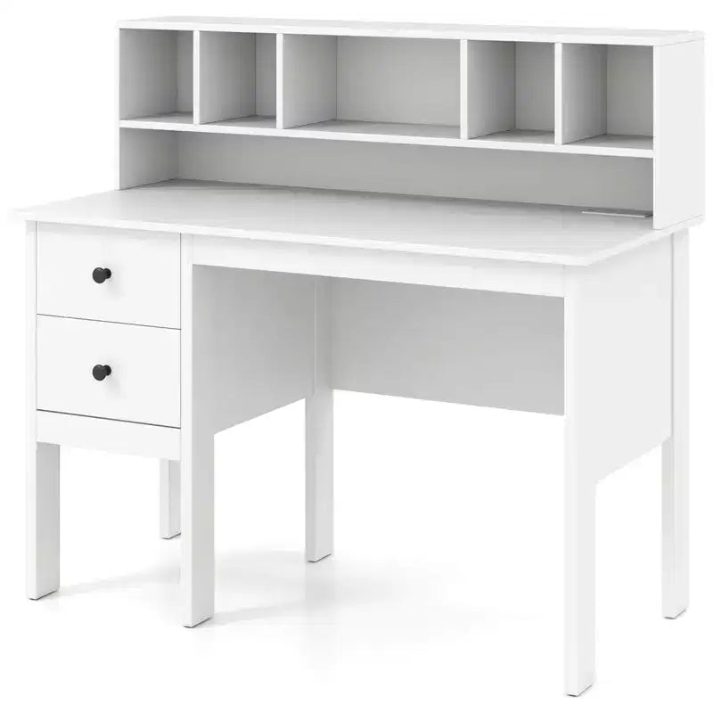 Bureau informatique Costway 48 avec prises de courant, port Type-C, étagère à 5 casiers et 2 tiroirs de rangement Noir/Blanc