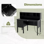 Bureau informatique Costway 48 avec prises de courant, port Type-C, étagère à 5 casiers et 2 tiroirs de rangement Noir/Blanc