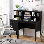 Bureau informatique Costway 48 avec prises de courant, port Type-C, étagère à 5 casiers et 2 tiroirs de rangement Noir/Blanc