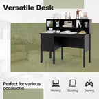 Bureau informatique Costway 48 avec prises de courant, port Type-C, étagère à 5 casiers et 2 tiroirs de rangement Noir/Blanc