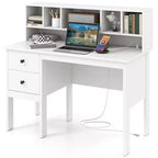 Bureau informatique Costway 48 avec prises de courant, port Type-C, étagère à 5 casiers et 2 tiroirs de rangement Noir/Blanc