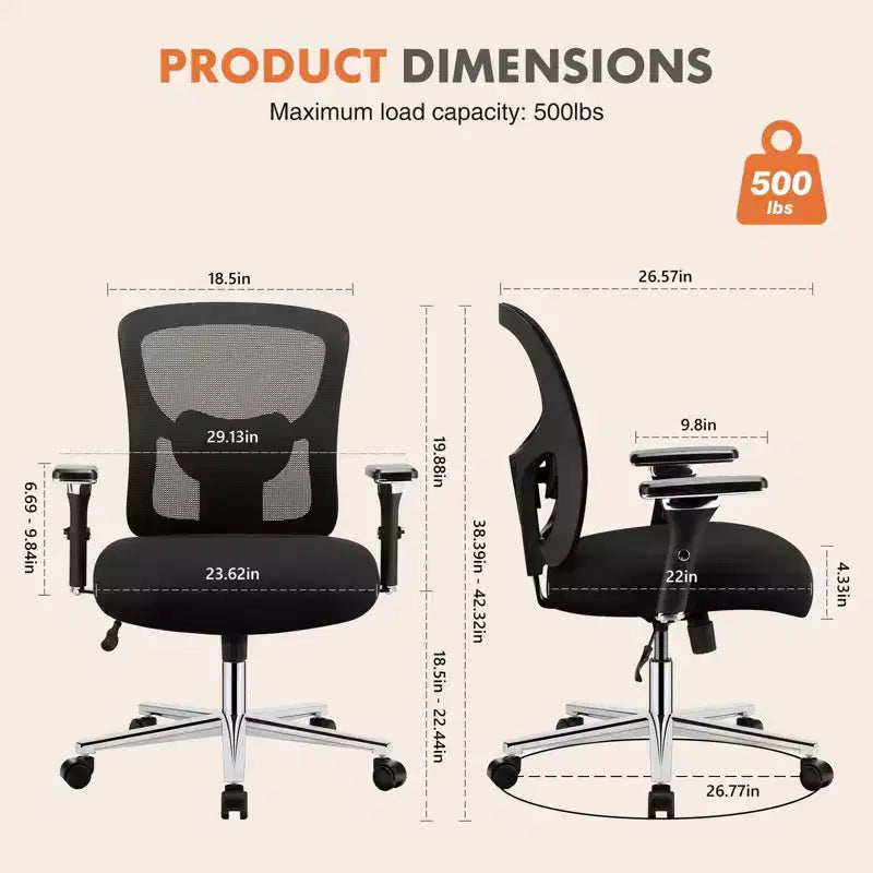 Chaise de bureau ergonomique en filet large JIONJOY | Noir
