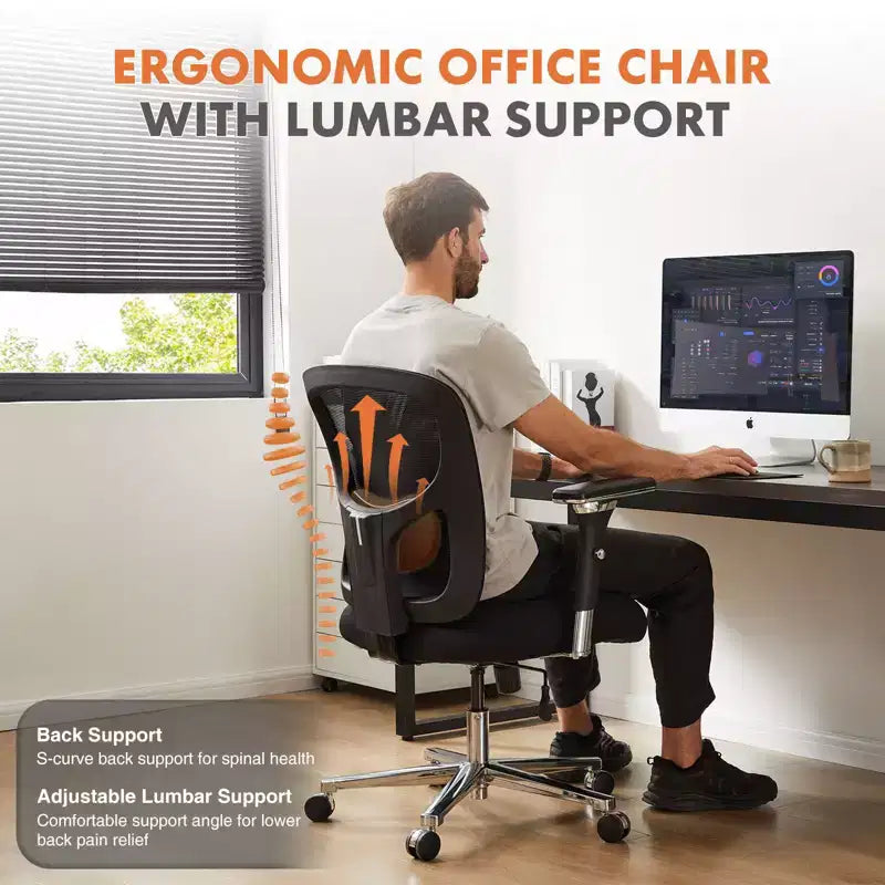 Chaise de bureau ergonomique en filet large JIONJOY | Noir