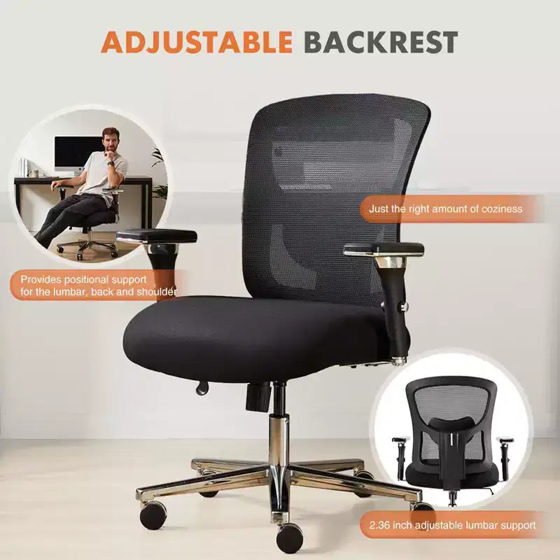 Chaise de bureau ergonomique en filet large JIONJOY | Noir