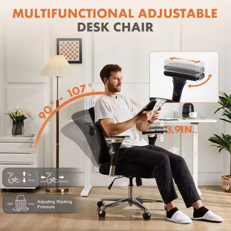 Chaise de bureau ergonomique en filet large JIONJOY | Noir