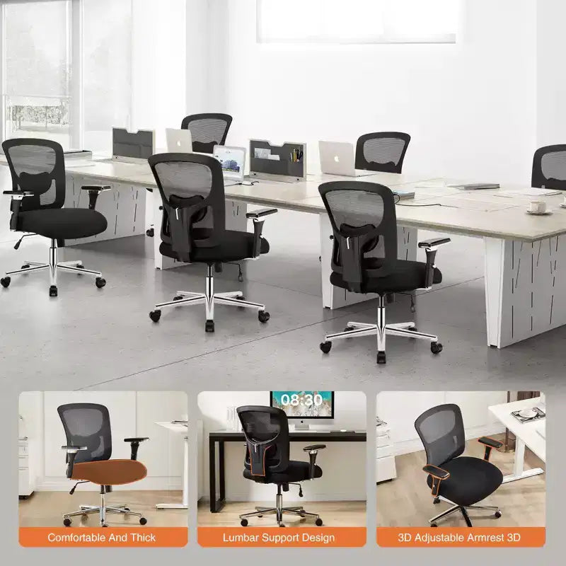 Chaise de bureau ergonomique en filet large JIONJOY | Noir
