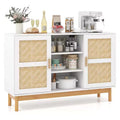 Costway 48 Sideboard Buffet Cabinet with 2 Bamboo Woven Doors 3 Open Shelves for Kitchen White