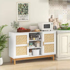 Meuble console Costway 48 avec 2 portes en bambou tressé et 3 étagères ouvertes pour cuisine, Blanc