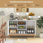 Meuble console Costway 48 avec 2 portes en bambou tressé et 3 étagères ouvertes pour cuisine, Blanc