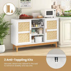 Meuble console Costway 48 avec 2 portes en bambou tressé et 3 étagères ouvertes pour cuisine, Blanc