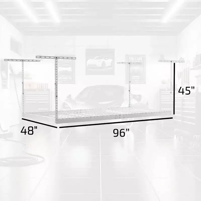 MonsterRax Étagère de rangement de garage suspendue 4' x 8' pouvant supporter jusqu'à 227 kg, blanche
