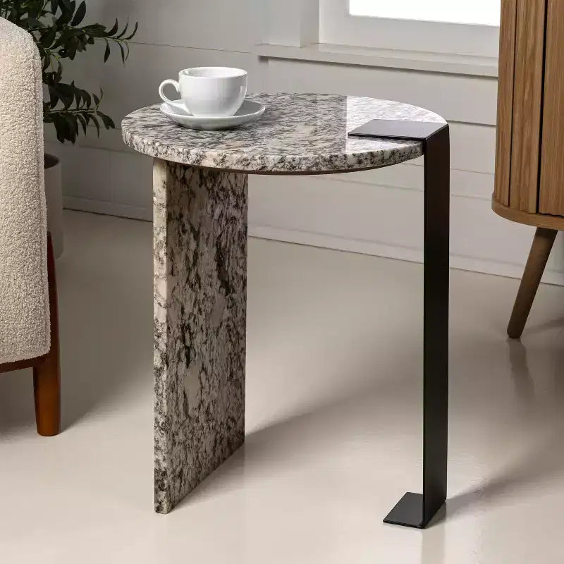 JONATHAN Y Lyra 20.66 Table d'appoint ronde contemporaine en marbre naturel/métal faite à la main