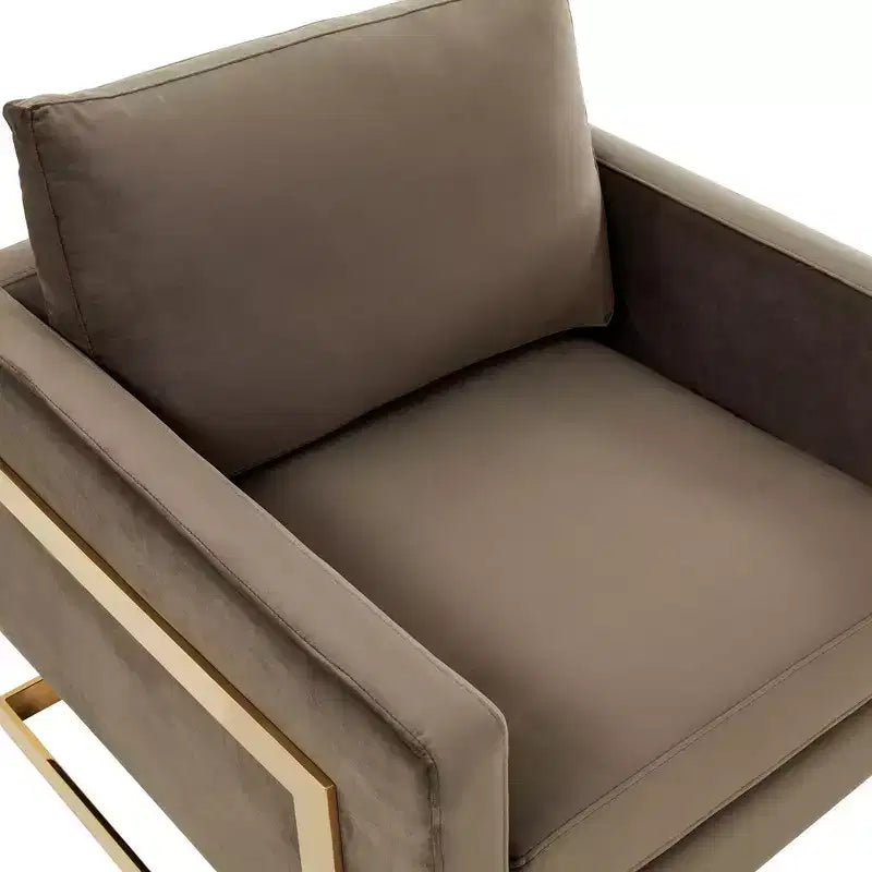 Fauteuil d'appoint rembourré LeisureMod Lincoln - Fauteuil club moderne en velours avec cadre architectural en métal doré