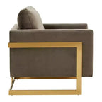 Fauteuil d'appoint rembourré LeisureMod Lincoln - Fauteuil club moderne en velours avec cadre architectural en métal doré