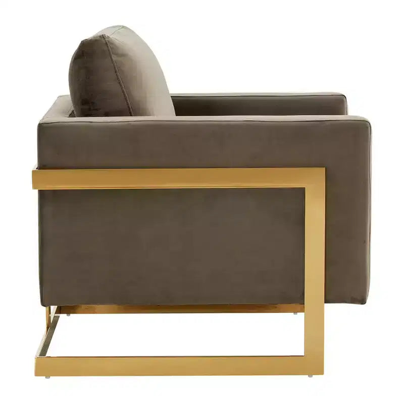 Fauteuil d'appoint rembourré LeisureMod Lincoln - Fauteuil club moderne en velours avec cadre architectural en métal doré