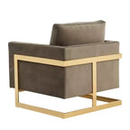 Fauteuil d'appoint rembourré LeisureMod Lincoln - Fauteuil club moderne en velours avec cadre architectural en métal doré