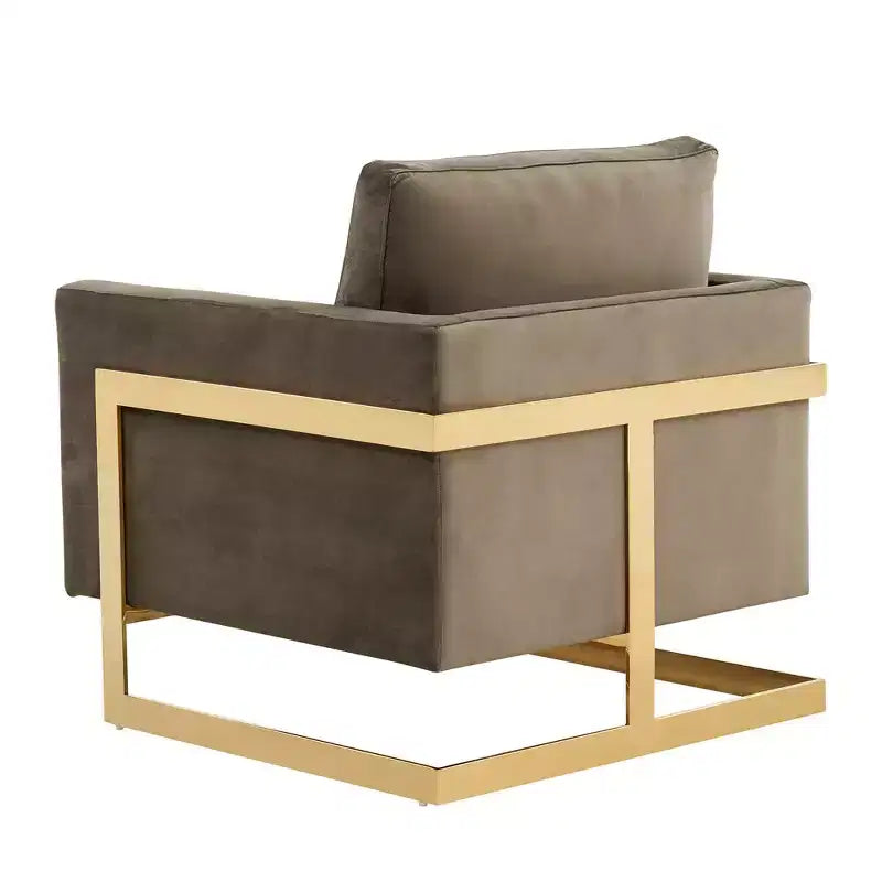 Fauteuil d'appoint rembourré LeisureMod Lincoln - Fauteuil club moderne en velours avec cadre architectural en métal doré