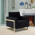 Fauteuil d'appoint rembourré LeisureMod Lincoln - Fauteuil club moderne en velours avec cadre architectural en métal doré