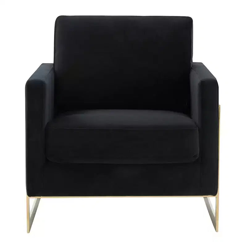 Fauteuil d'appoint rembourré LeisureMod Lincoln - Fauteuil club moderne en velours avec cadre architectural en métal doré