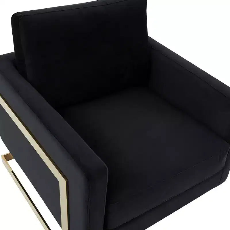 Fauteuil d'appoint rembourré LeisureMod Lincoln - Fauteuil club moderne en velours avec cadre architectural en métal doré