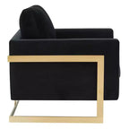 Fauteuil d'appoint rembourré LeisureMod Lincoln - Fauteuil club moderne en velours avec cadre architectural en métal doré