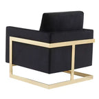 Fauteuil d'appoint rembourré LeisureMod Lincoln - Fauteuil club moderne en velours avec cadre architectural en métal doré