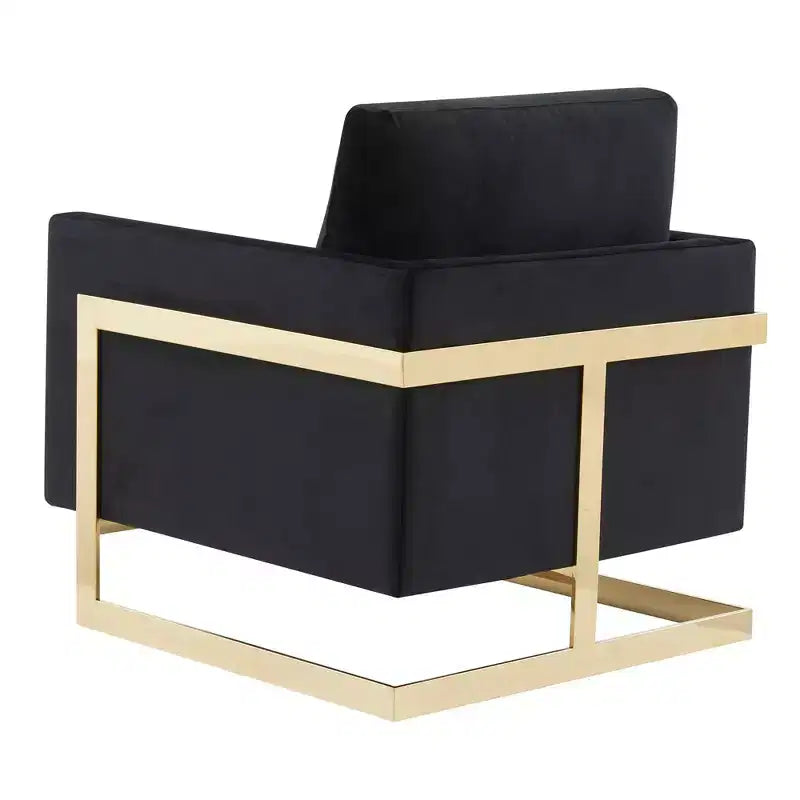 Fauteuil d'appoint rembourré LeisureMod Lincoln - Fauteuil club moderne en velours avec cadre architectural en métal doré