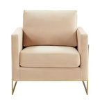 Fauteuil d'appoint rembourré LeisureMod Lincoln - Fauteuil club moderne en velours avec cadre architectural en métal doré